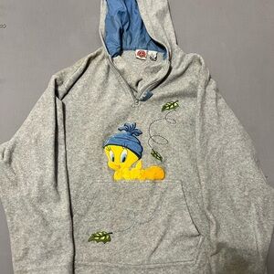 Vintage Looney tunes woman’s grey Tweety Embroidery hoodie large‎ Warner bros